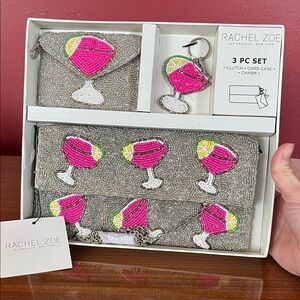 New Rachel Zoe Silver and Pink Beaded Clutch Set